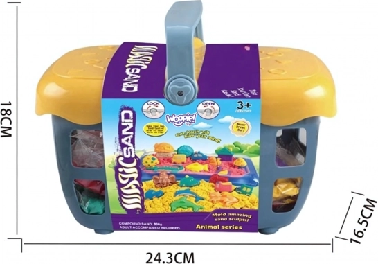 Sable cinétique magique Woopie 0,8 kg - ensemble dans un panier avec des moules