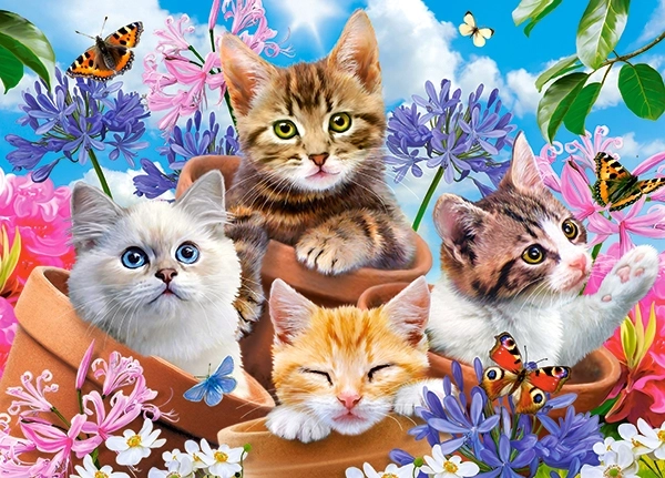 Puzzle Enfantin Chatons avec Fleurs