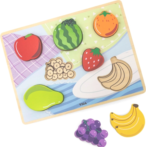 Viga puzzle Montessori en bois fruits 2-en-1