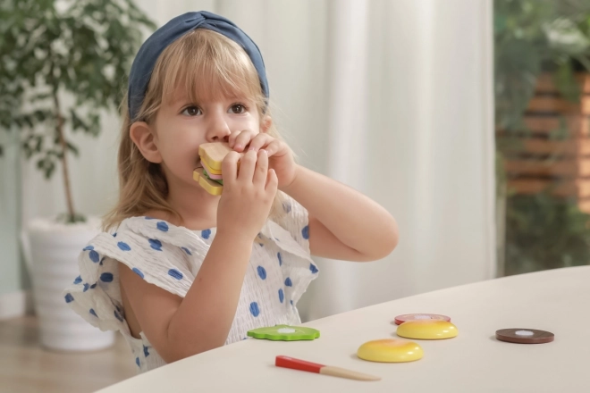 Hamburger et sandwich en bois