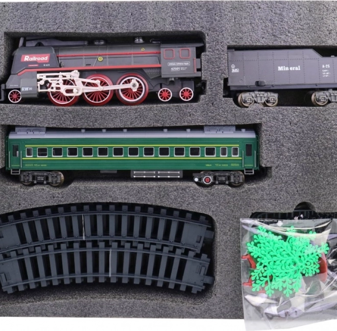 Ensemble de Train avec Locomotive à Vapeur sur Batterie avec Lumière et Son