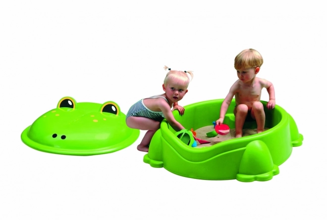 Bac à sable en plastique en forme de grenouille avec couvercle vert