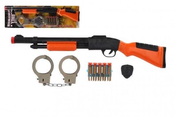 Fusil/carabine +menottes+balles à succion plastique 50cm sur carte
