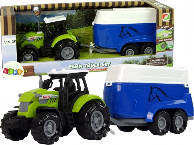 Tracteur avec remorque pour chevaux avec son, set de ferme vert