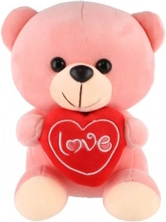 Ourson en peluche rose avec petit cœur 19 cm