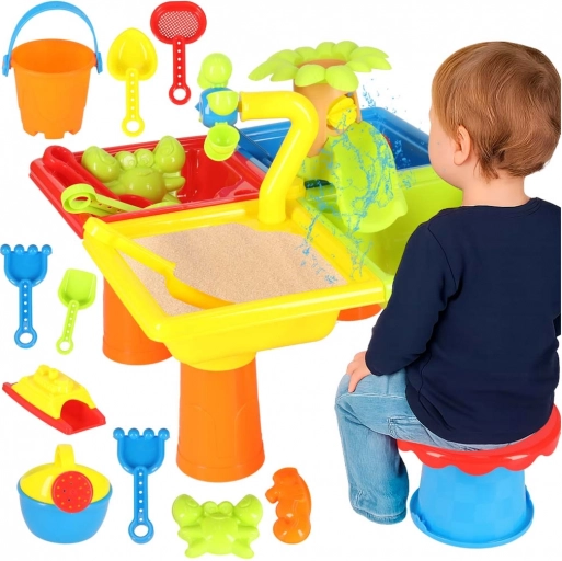 Table à eau Bac à sable 2-en-1 avec accessoires pour enfants 3+