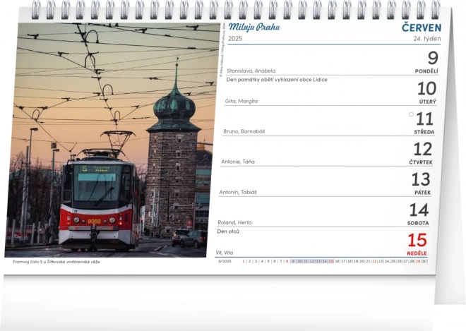 NOTIQUE Calendrier de Bureau Prague – J'aime Prague 2025, 23,1 x 14,5 cm