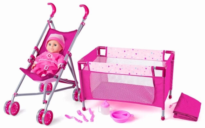 Grande ensemble pour poupées avec landau et lit d'enfant