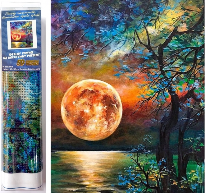 Norimpex Peinture de diamants Lune complète colorée sur le lac 30x40cm