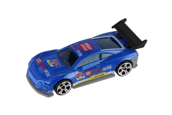 Voiture de course 6 pièces métal/plastique 8cm en roue libre dans une boîte 10,5x27x4cm