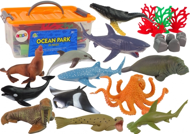 Ensemble de Figurines de Poissons Animaux Marins dans une Boîte Accessoires 24 pcs.