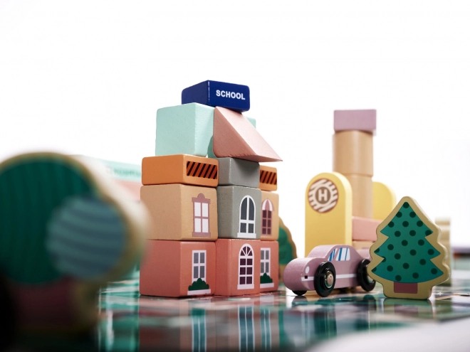 Blocs de construction en bois avec base - ville 161 pièces