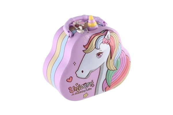 Tirelire sac à main licorne en métal avec serrure 15x14cm 3 couleurs dans une boîte en plastique