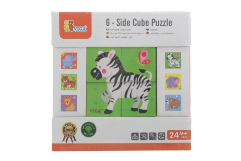 VIGA cubes en bois Zoo – 6 images, 4 pièces