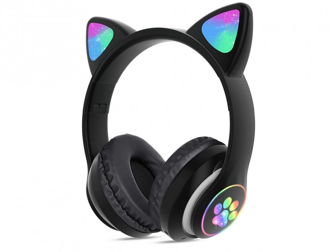 Casque sans fil bluetooth radio fm mp3 oreilles de chat éclairage LED – noir