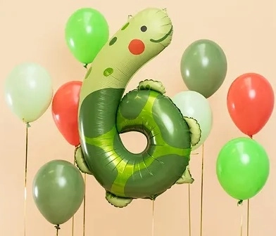 Ballon d'anniversaire en feuille, numéro 6 - Tortue 75 x 96 cm