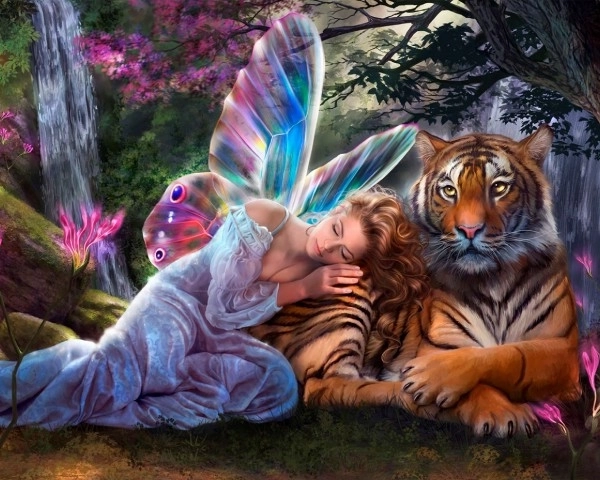Kit de peinture au diamant - fée papillon avec tigre