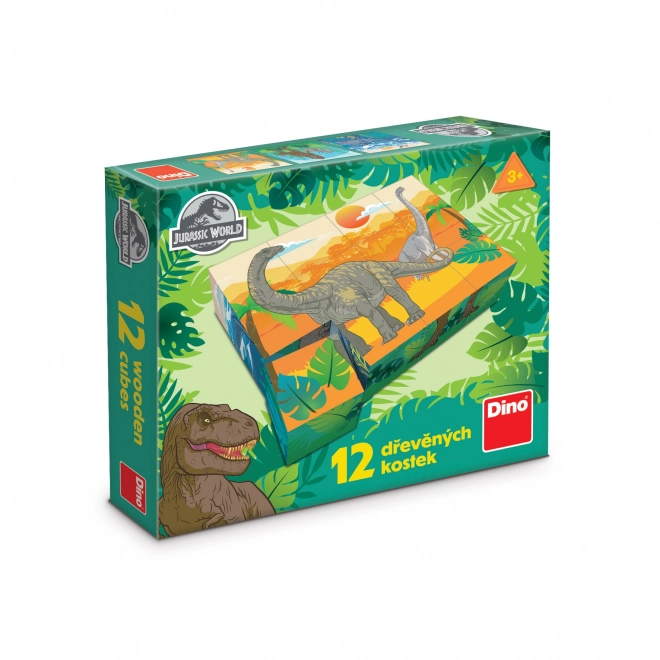 Cubes Kubus Monde Jurassique bois 12 pièces dans une boîte 22x18x4cm