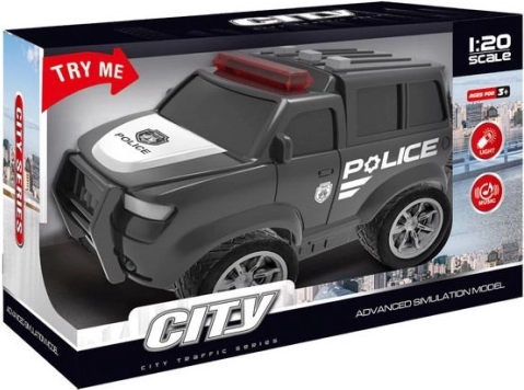 Voiture de police à friction avec effets, noire 22,5 cm