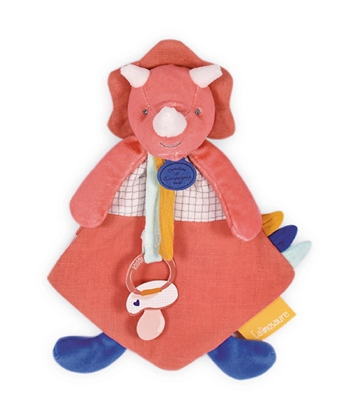 Set cadeau doudou - jouet avec attache-tétine dinosaure rose