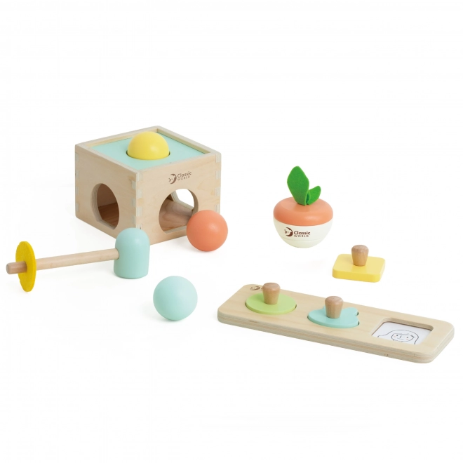 Ensemble éducatif classique en bois pastel pour les enfants de 6 à 12 mois