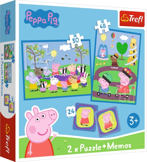 TREFL Ensemble 3 en 1 Moments Joyeux avec le petit cochon Peppa (2x puzzle + memory)