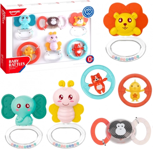 Ensemble de hochets et jouets pour bébé Animaux 6 pcs