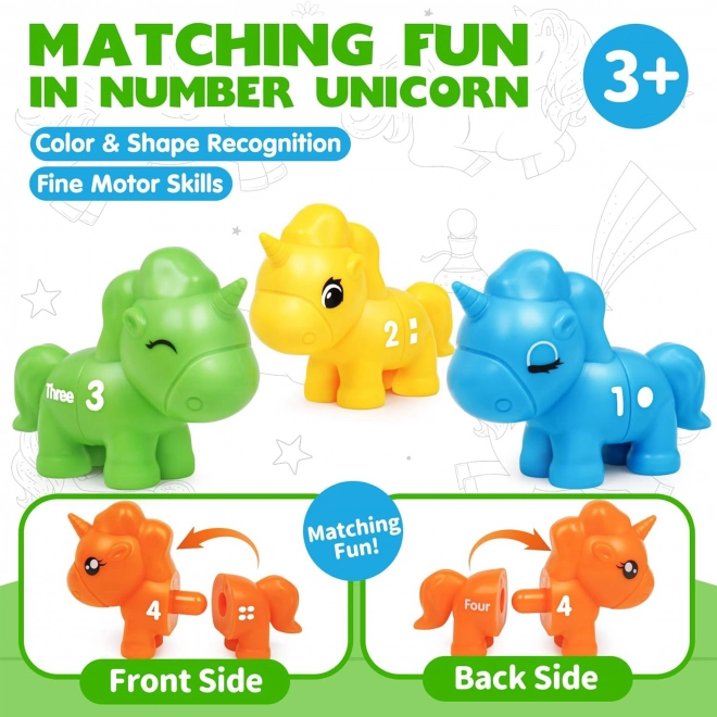 Ensemble Montessori pour l'apprentissage des chiffres et des couleurs Licornes