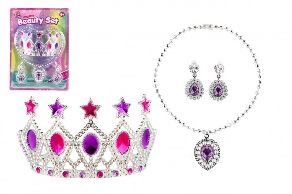Set beauté plastique couronne, collier, boucles d'oreilles sur carte 20x28cm