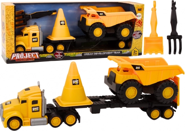 Set de construction – tracteur jaune avec semi-remorque et benne pour enfants