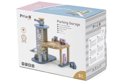 Garage en bois avec hélicoptère et petites voitures de Viga PolarB