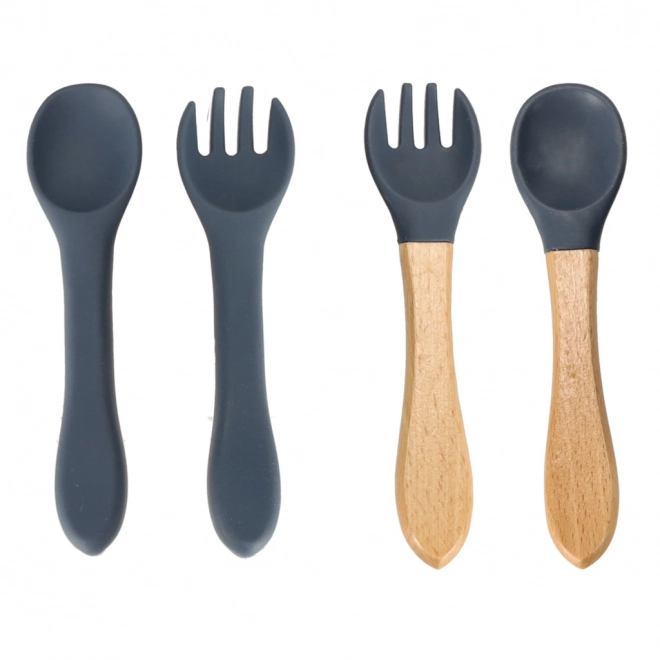 Set de vaisselle en silicone bleu foncé Écureuil - 9 pièces