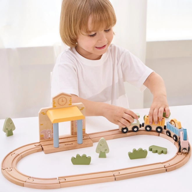 Circuit de train en bois avec propulsion à batterie