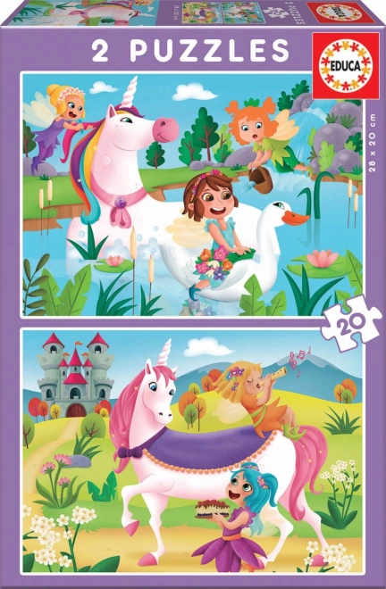 Puzzle EDUCA Licornes et fées 2×20 pièces
