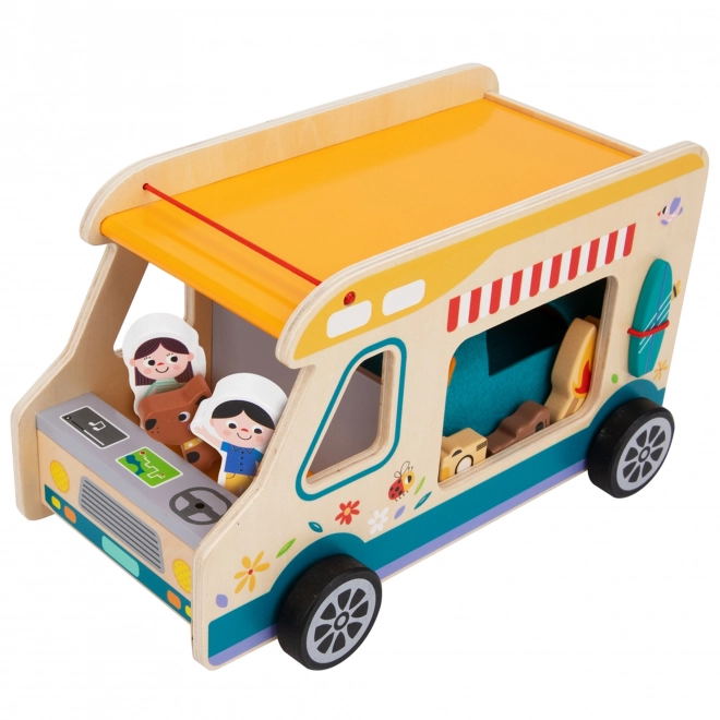 Caravane en bois Tooky Toy avec personnages pour le camping