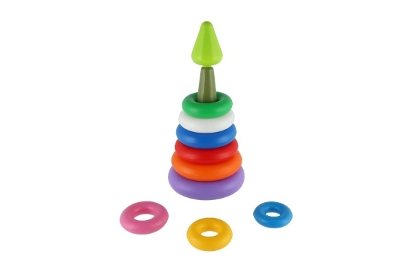 Pyramide à empiler en plastique 2 couleurs dans filet 15x31cm 12m+