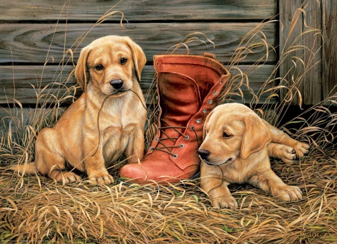 EuroGraphics puzzle chiots avec vieille botte 1000 pièces