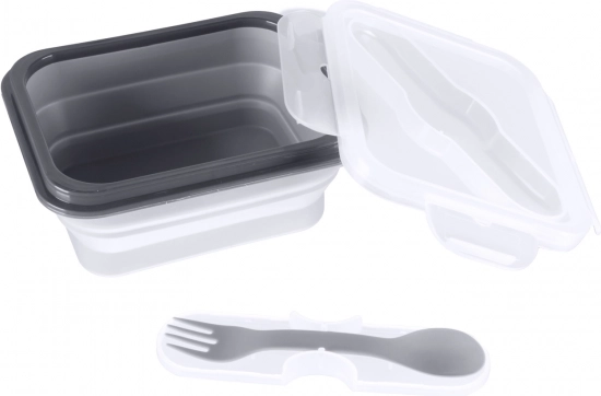 Boîte à goûter en silicone avec couverts petite, Dove Grey