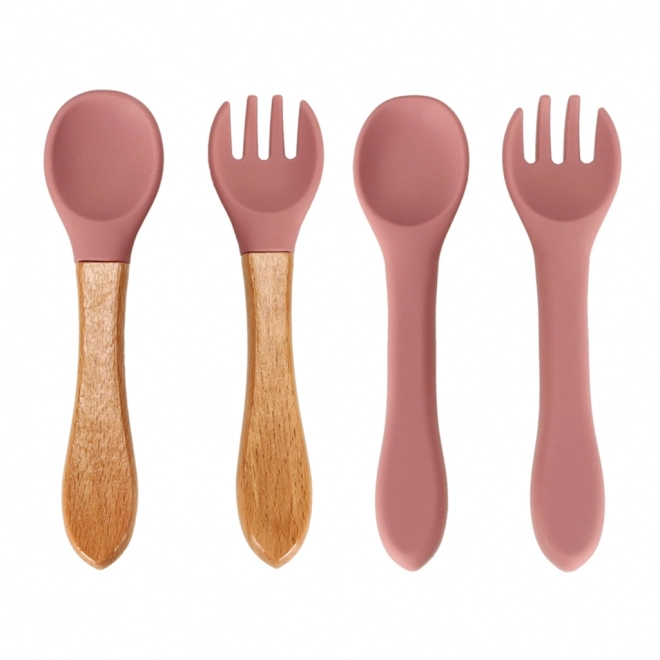Ensemble de vaisselle en silicone écureuil rose foncé - 9 pièces