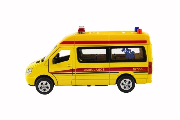 Auto ambulance métal/plastique 15cm à piles avec lumière et son à remontage arrière 6pcs en boîte