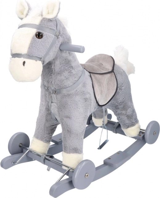Cheval à bascule 2-en-1 avec roulettes – peluche grise