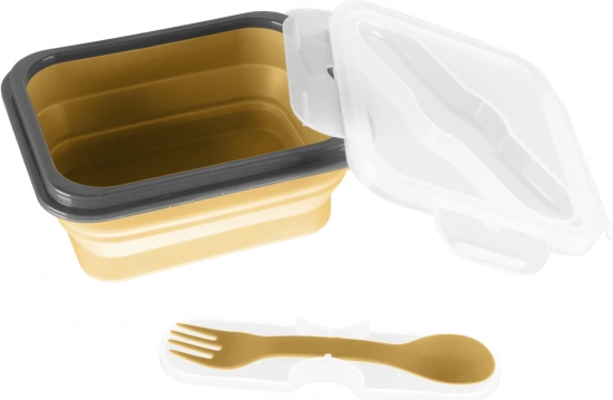 Boîte à goûter en silicone avec couverts petite, Moutarde Jaune