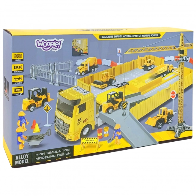 Woopie ensemble de construction avec camion 6en1 avec grue et accessoires