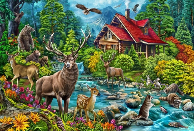Puzzle Chalet au toit rouge 2000 pièces