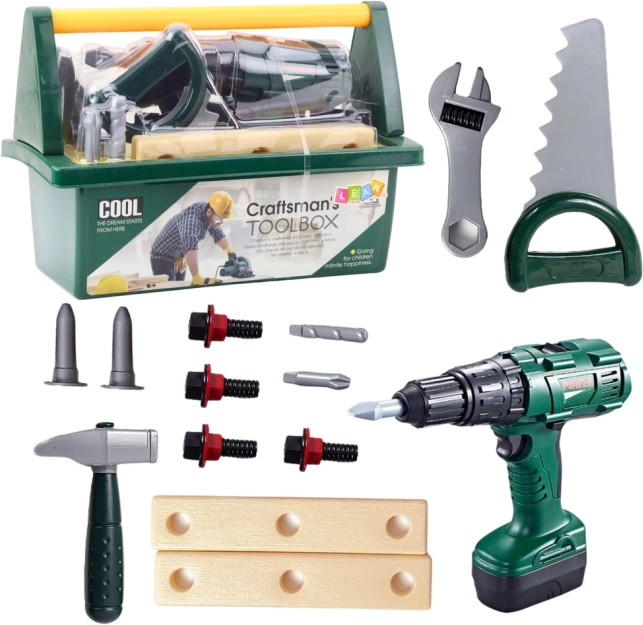 Set d’outils pour enfants dans une mallette avec tournevis électrique, 14 pièces