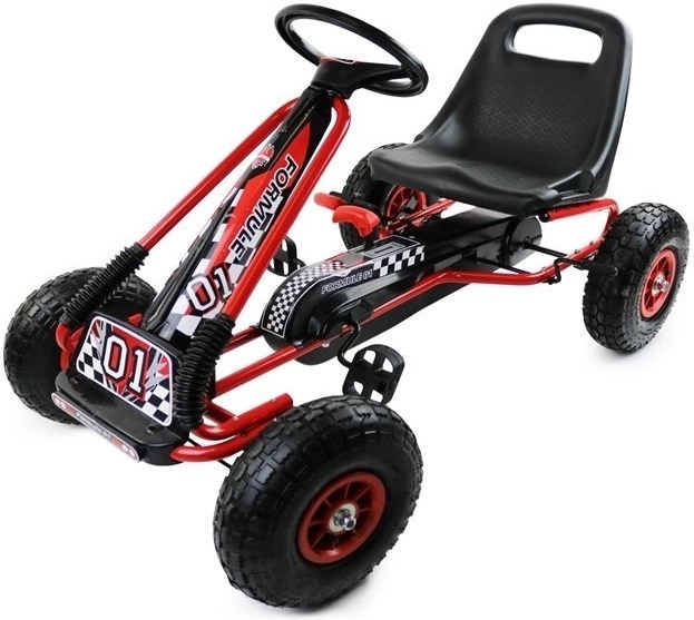 Kart à pédales pneumatique + Pneus gonflables + Siège réglable – Rouge