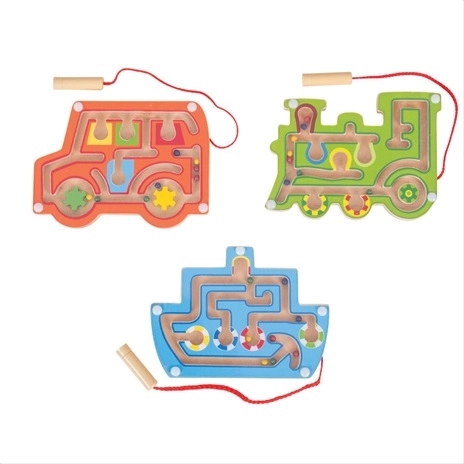 Labyrinthe magnétique en bois – locomotive orange
