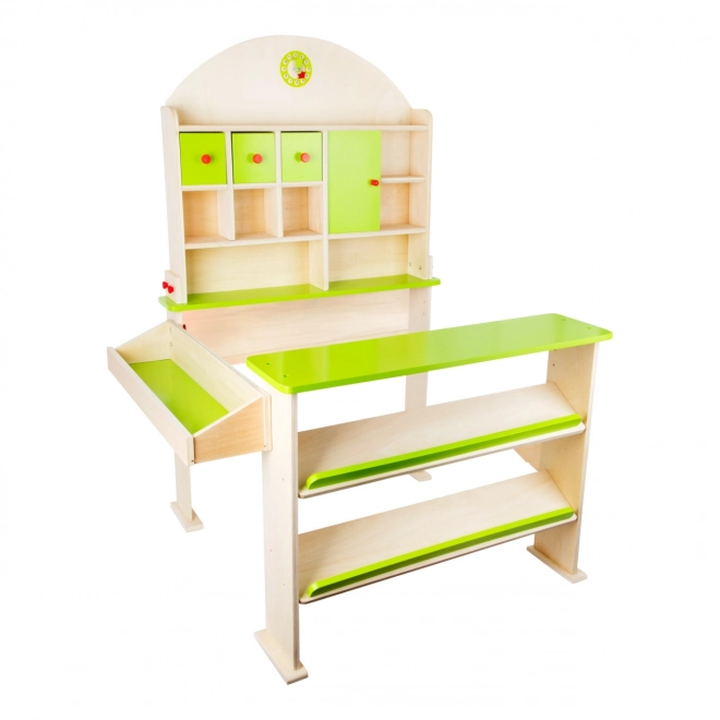 Petit stand de marché vert en bois