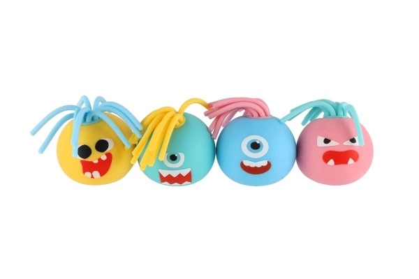 Balle avec visage et franges anti-stress pâte à modeler 6cm 4 couleurs