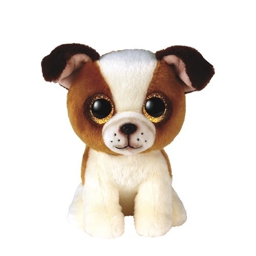 Chien en peluche Hugo brun et blanc 15 cm